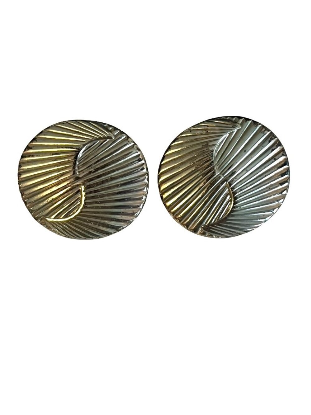 Vintage Silver Tone Pierced Earrings Round Ribbed Textured Dome Classic Retro Je